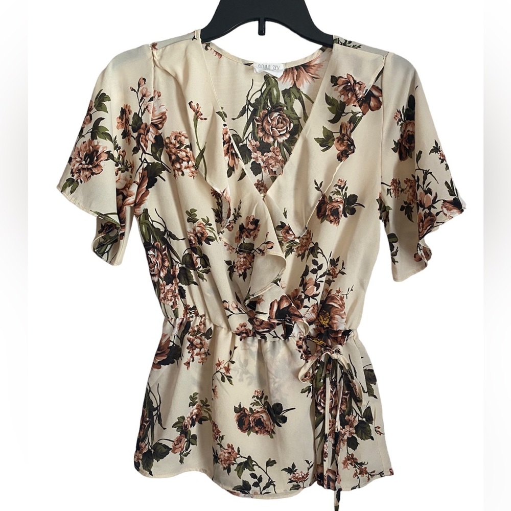 Sienna Sky Ivory Floral Wrap Blouse
